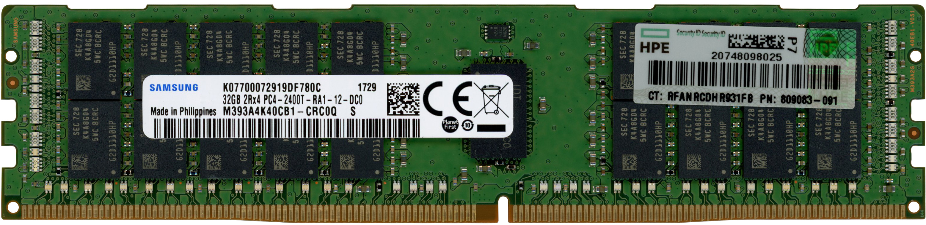 HP 32GB RAM-Modul DDR4 2400 MT/s PC4-2400T-R RDIMM ECC 809083-091, refurbished